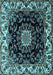 Machine Washable Medallion Light Blue Traditional Rug, wshtr1706lblu