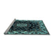 Sideview of Machine Washable Medallion Light Blue Traditional Rug, wshtr1706lblu