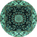 Round Machine Washable Medallion Turquoise Traditional Area Rugs, wshtr1706turq