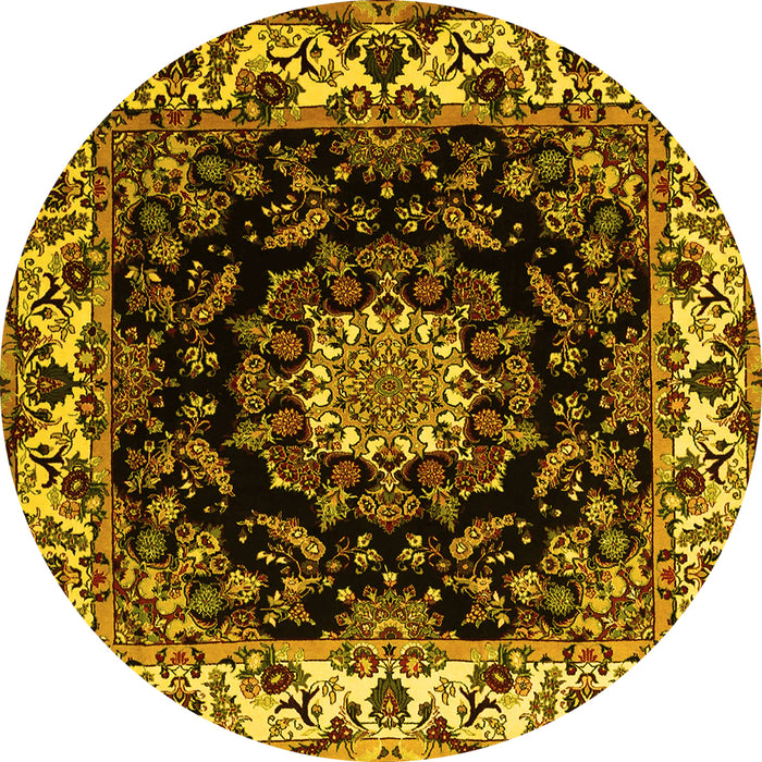 Round Medallion Yellow Traditional Rug, tr1706yw
