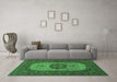 Machine Washable Medallion Emerald Green Traditional Area Rugs in a Living Room,, wshtr1707emgrn