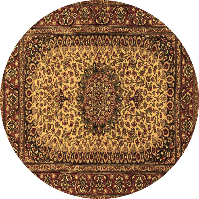 Round Machine Washable Medallion Brown Traditional Rug, wshtr1707brn