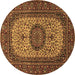 Round Machine Washable Medallion Brown Traditional Rug, wshtr1707brn