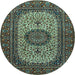 Round Medallion Light Blue Traditional Rug, tr1707lblu