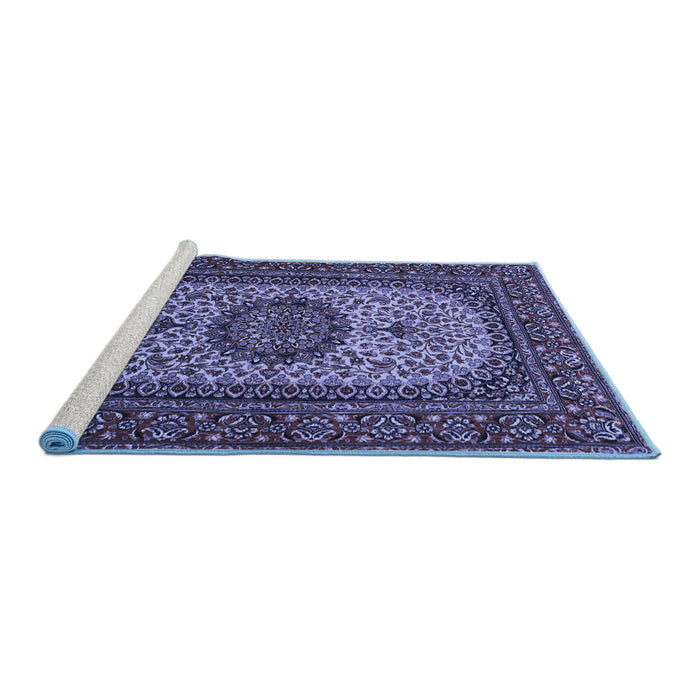 Sideview of Machine Washable Medallion Blue Traditional Rug, wshtr1707blu