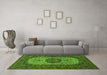 Machine Washable Medallion Green Traditional Area Rugs in a Living Room,, wshtr1707grn