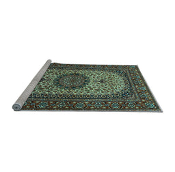 Sideview of Machine Washable Medallion Light Blue Traditional Rug, wshtr1707lblu