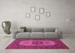 Machine Washable Medallion Pink Traditional Rug in a Living Room, wshtr1707pnk