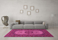 Machine Washable Medallion Pink Traditional Rug, wshtr1707pnk