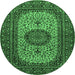 Round Machine Washable Medallion Emerald Green Traditional Area Rugs, wshtr1707emgrn