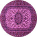 Round Machine Washable Medallion Purple Traditional Area Rugs, wshtr1707pur