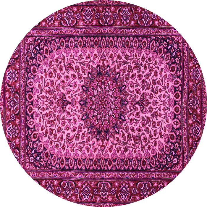 Round Machine Washable Medallion Pink Traditional Rug, wshtr1707pnk