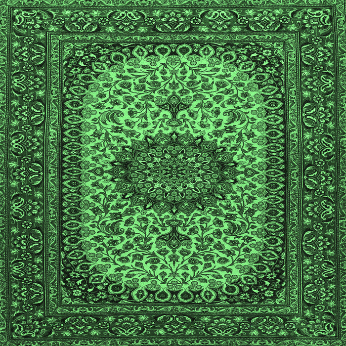 Square Machine Washable Medallion Emerald Green Traditional Area Rugs, wshtr1707emgrn