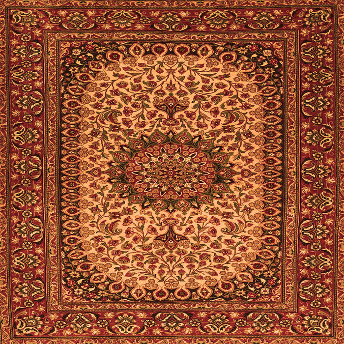 Round Machine Washable Medallion Orange Traditional Area Rugs, wshtr1707org