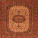 Round Machine Washable Medallion Orange Traditional Area Rugs, wshtr1707org