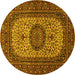 Round Machine Washable Medallion Yellow Traditional Rug, wshtr1707yw