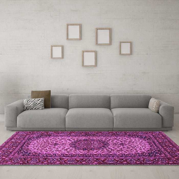 Machine Washable Medallion Purple Traditional Area Rugs in a Living Room, wshtr1707pur