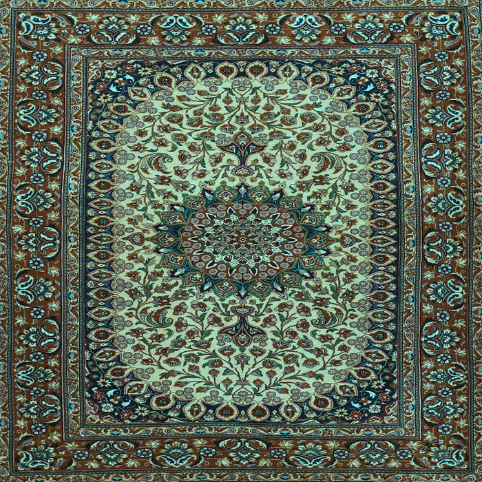 Square Machine Washable Medallion Light Blue Traditional Rug, wshtr1707lblu