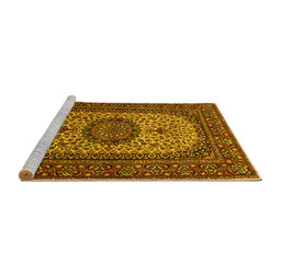 Sideview of Machine Washable Medallion Yellow Traditional Rug, wshtr1707yw