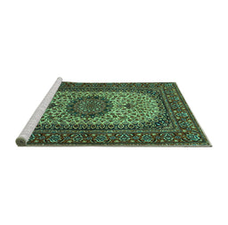 Sideview of Machine Washable Medallion Turquoise Traditional Area Rugs, wshtr1707turq