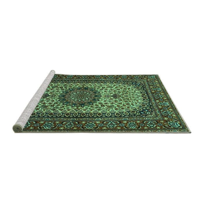 Sideview of Machine Washable Medallion Turquoise Traditional Area Rugs, wshtr1707turq