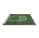 Sideview of Machine Washable Medallion Turquoise Traditional Area Rugs, wshtr1707turq