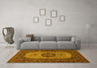 Machine Washable Medallion Yellow Traditional Rug in a Living Room, wshtr1707yw