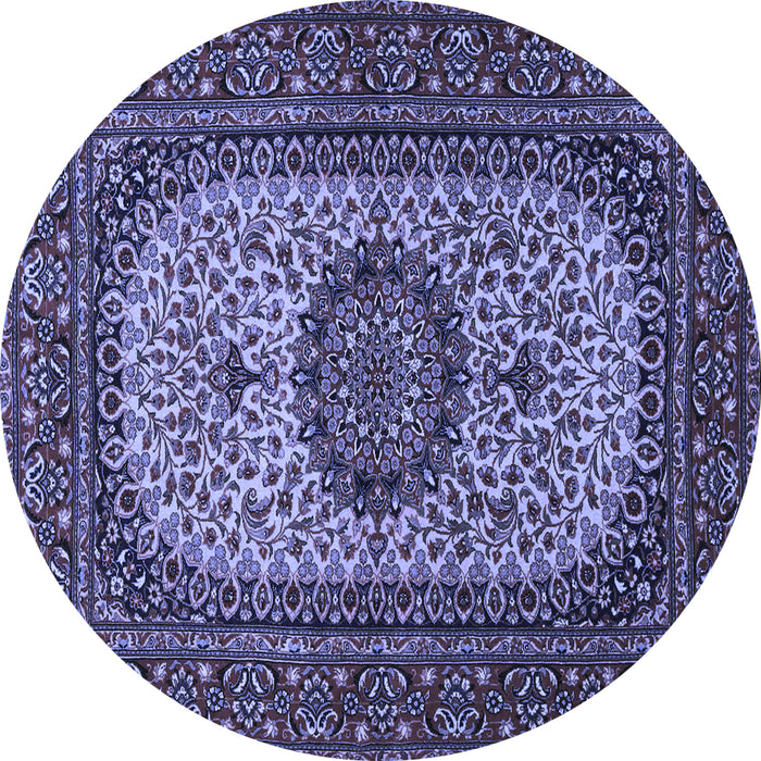 Round Machine Washable Medallion Blue Traditional Rug, wshtr1707blu