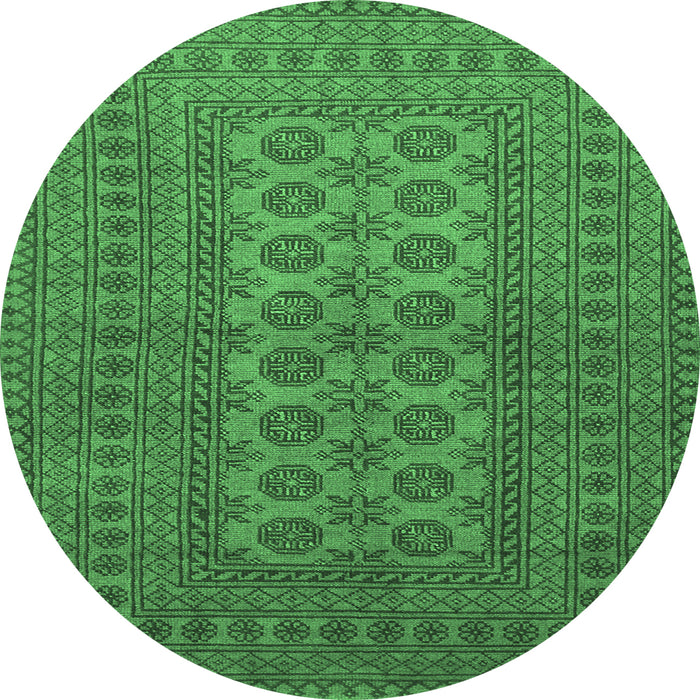 Round Machine Washable Southwestern Emerald Green Country Area Rugs, wshtr1708emgrn