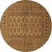 Round Southwestern Brown Country Rug, tr1708brn