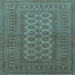 Square Machine Washable Southwestern Light Blue Country Rug, wshtr1708lblu