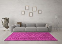 Machine Washable Southwestern Pink Country Rug in a Living Room, wshtr1708pnk