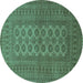 Round Southwestern Turquoise Country Rug, tr1708turq