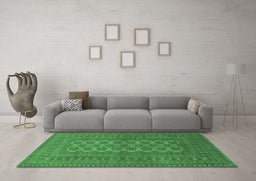 Machine Washable Southwestern Emerald Green Country Area Rugs in a Living Room,, wshtr1708emgrn