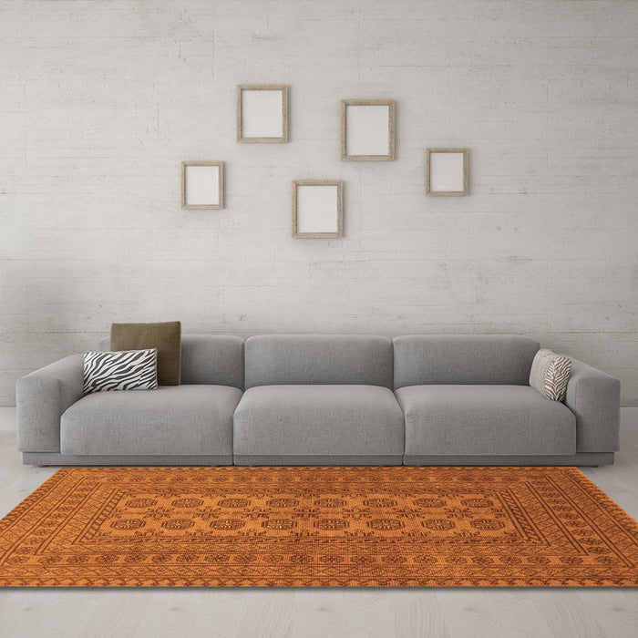 Machine Washable Southwestern Orange Country Area Rugs in a Living Room, wshtr1708org