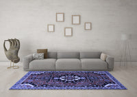 Machine Washable Persian Blue Traditional Rug, wshtr1709blu