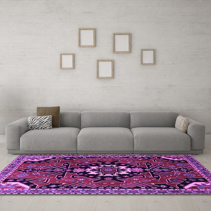Machine Washable Persian Purple Traditional Area Rugs in a Living Room, wshtr1709pur