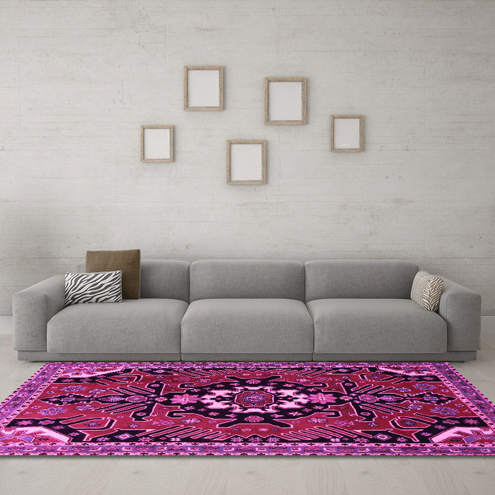 Machine Washable Persian Pink Traditional Rug in a Living Room, wshtr1709pnk