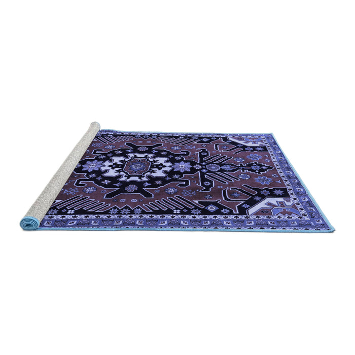 Sideview of Machine Washable Persian Blue Traditional Rug, wshtr1709blu