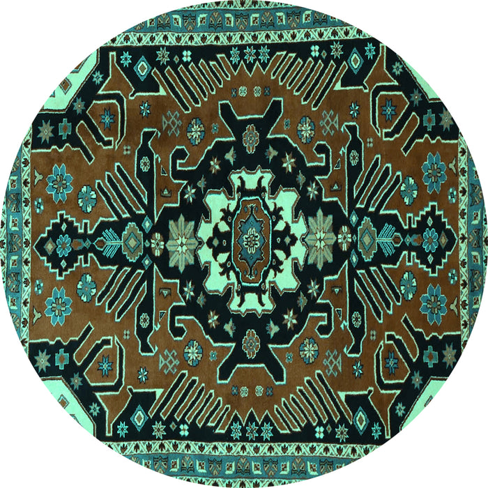 Round Persian Turquoise Traditional Rug, tr1709turq