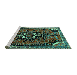 Sideview of Machine Washable Persian Turquoise Traditional Area Rugs, wshtr1709turq