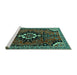 Sideview of Machine Washable Persian Turquoise Traditional Area Rugs, wshtr1709turq