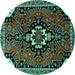 Round Machine Washable Persian Turquoise Traditional Area Rugs, wshtr1709turq