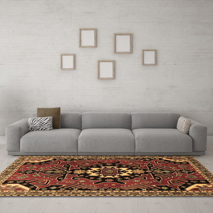 Machine Washable Persian Brown Traditional Rug in a Living Room,, wshtr1709brn