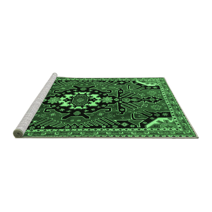 Sideview of Machine Washable Persian Emerald Green Traditional Area Rugs, wshtr1709emgrn