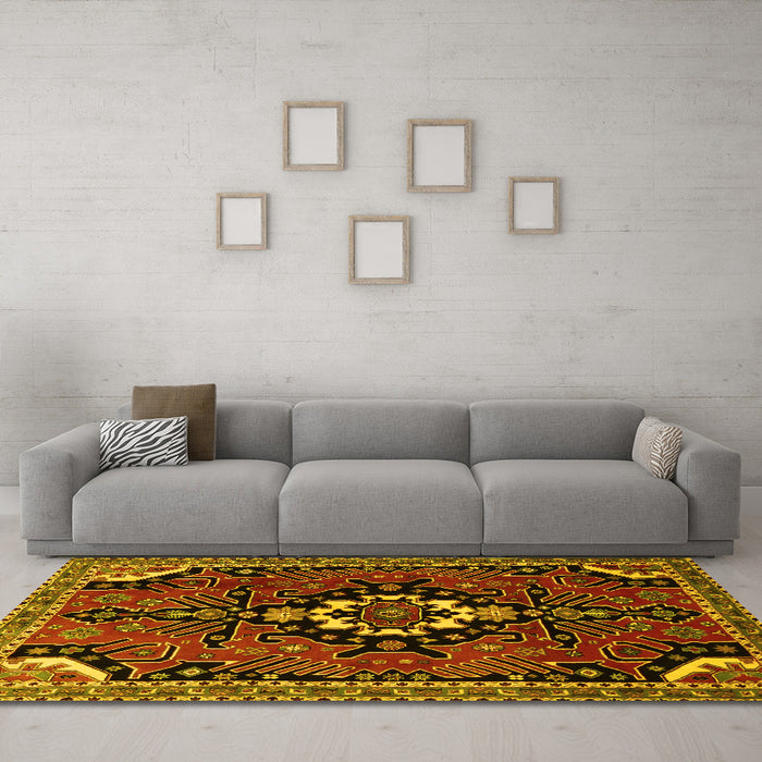 Machine Washable Persian Yellow Traditional Rug in a Living Room, wshtr1709yw