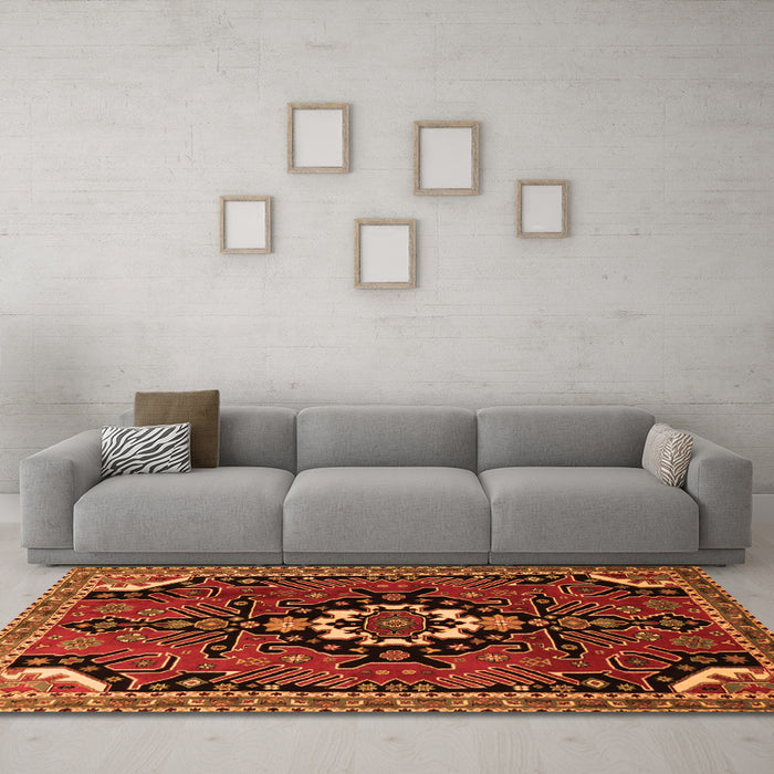 Machine Washable Persian Orange Traditional Area Rugs in a Living Room, wshtr1709org