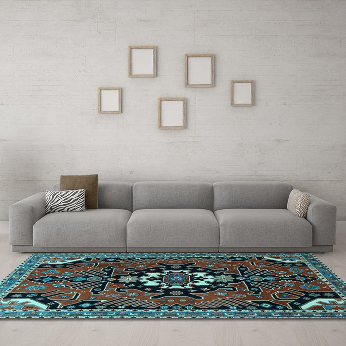 Machine Washable Persian Light Blue Traditional Rug in a Living Room, wshtr1709lblu