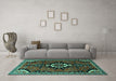 Machine Washable Persian Turquoise Traditional Area Rugs in a Living Room,, wshtr1709turq