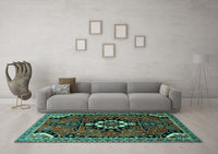 Machine Washable Persian Turquoise Traditional Rug, wshtr1709turq